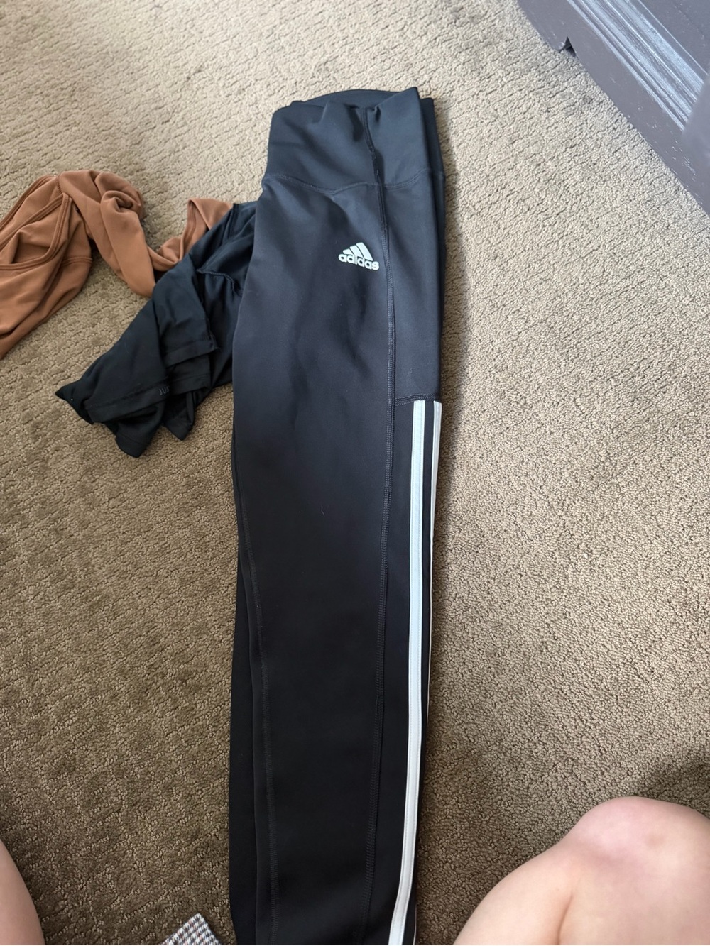 adidas Black Track Pant leggings with White Side Stripes